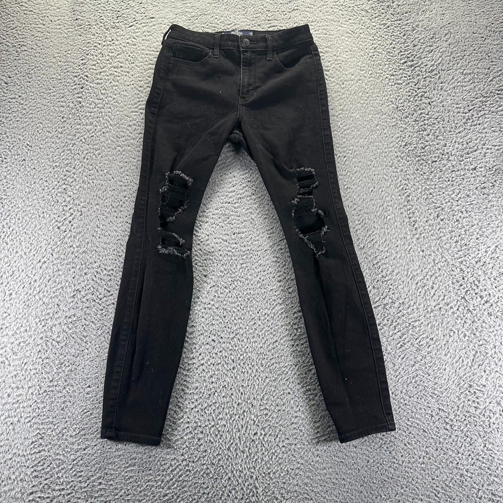 Hollister Jeans Womens 1 Black Cotton Denim Skinny Distressed High Rise Stretch